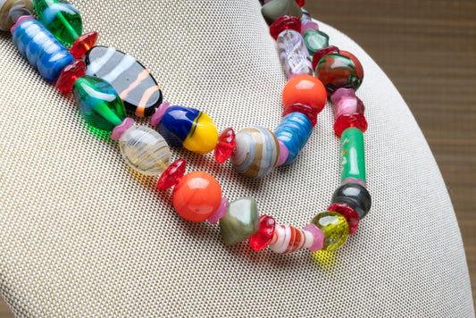 Art Glass  beads multi colored vintage necklace