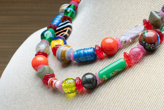 Art Glass  beads multi colored vintage necklace